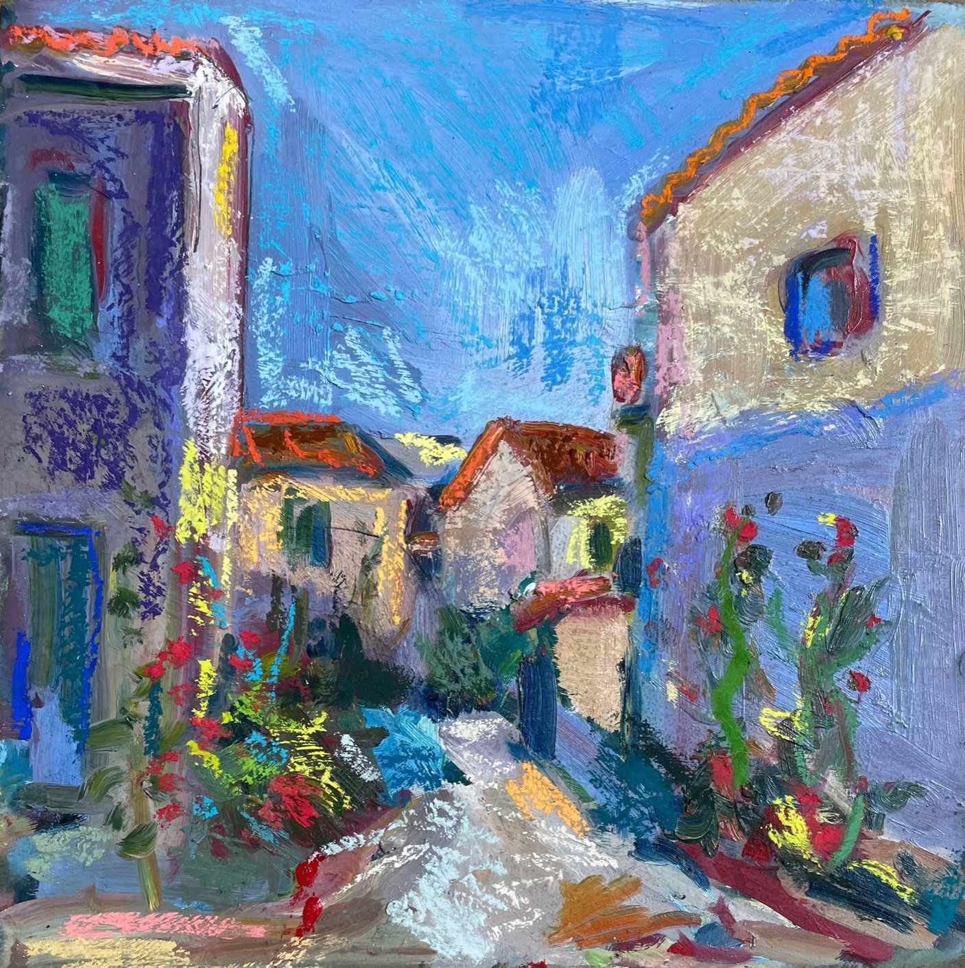 Midday Shadows, Ile de Re, oil and pastel on wood, 30x30cm, £300 - SOLD