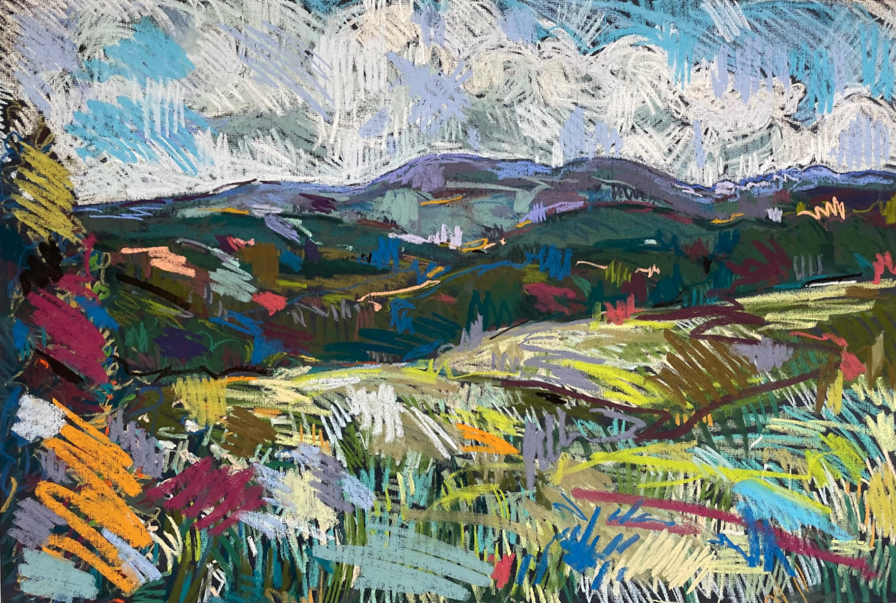 Hills over Bruton, pastel on card, 60x80cm £1200 framed