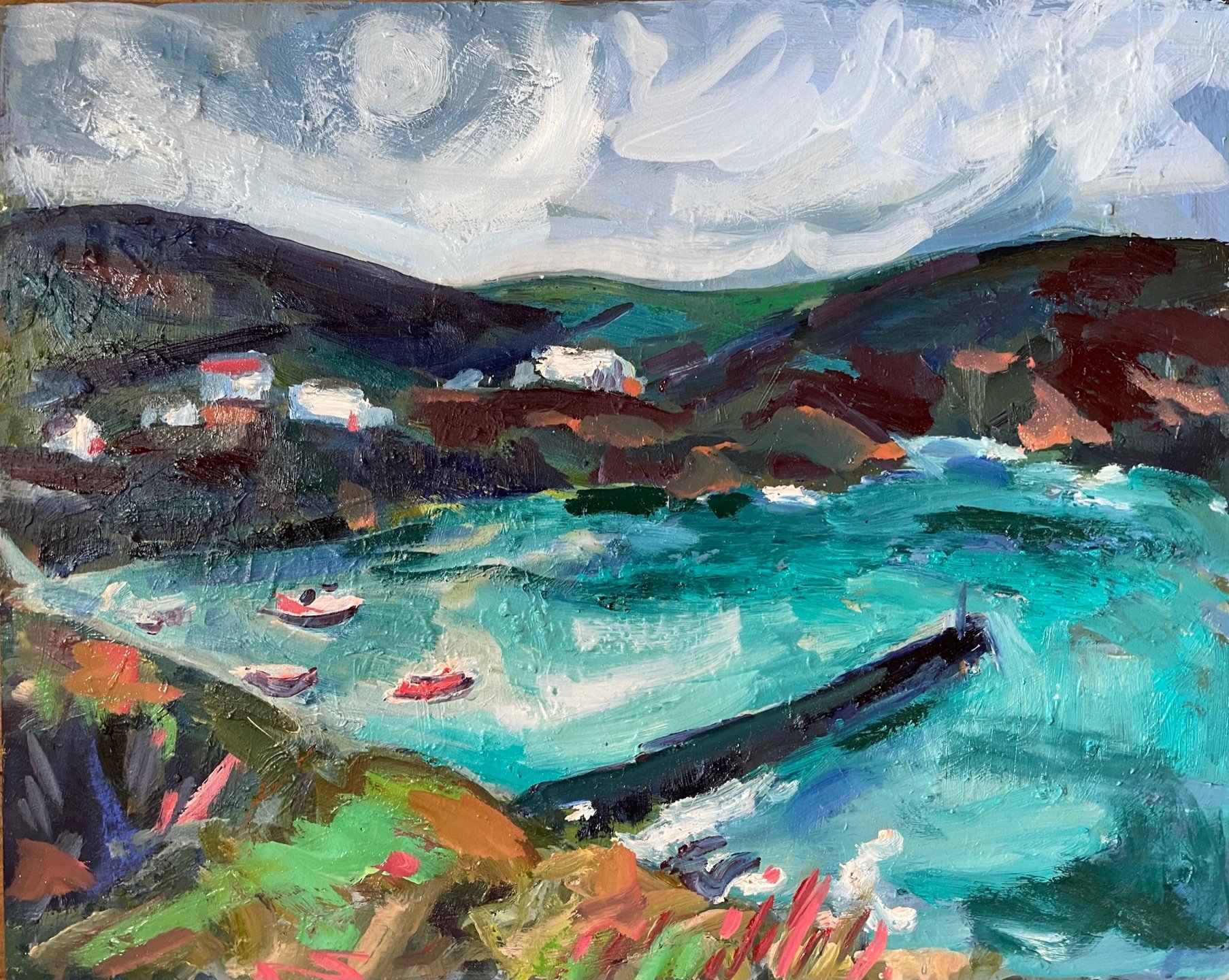 Port Isaac from above, oil on board, 40x50cm, unframed, £650