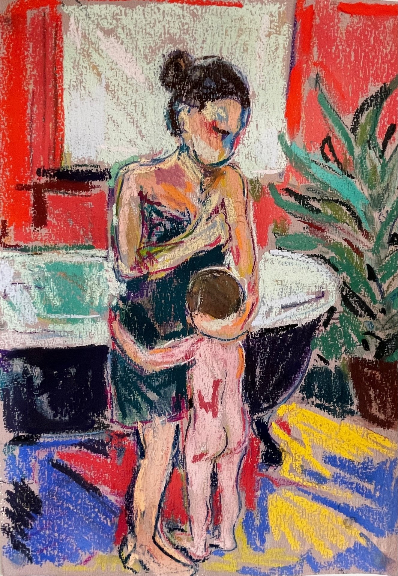 After the bath, pastel and paint on paper, 40x30cm framed