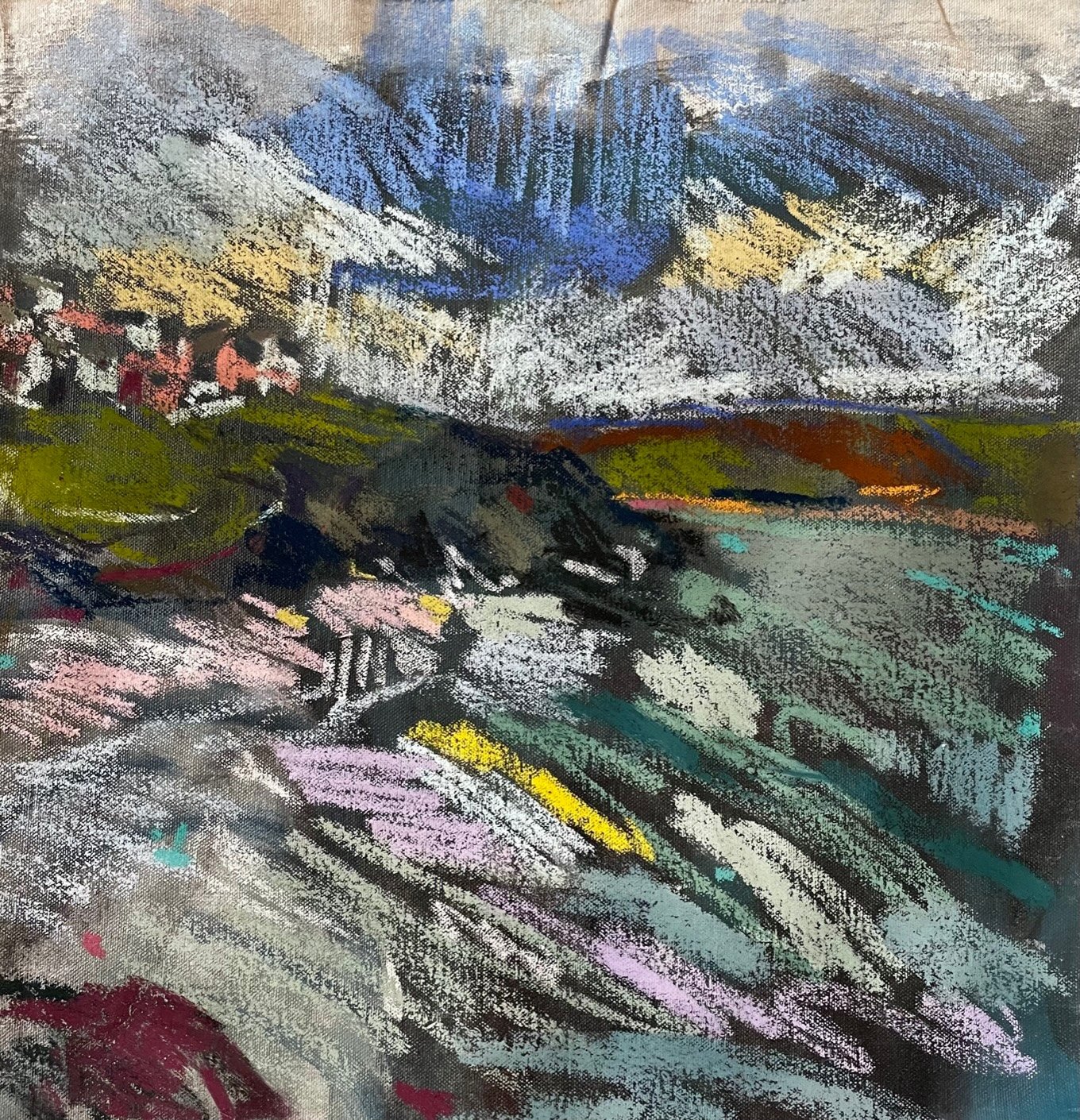 Polzeath, windy day, pastel and oil on unstretched canvas, 43x41cm, £470 unframed