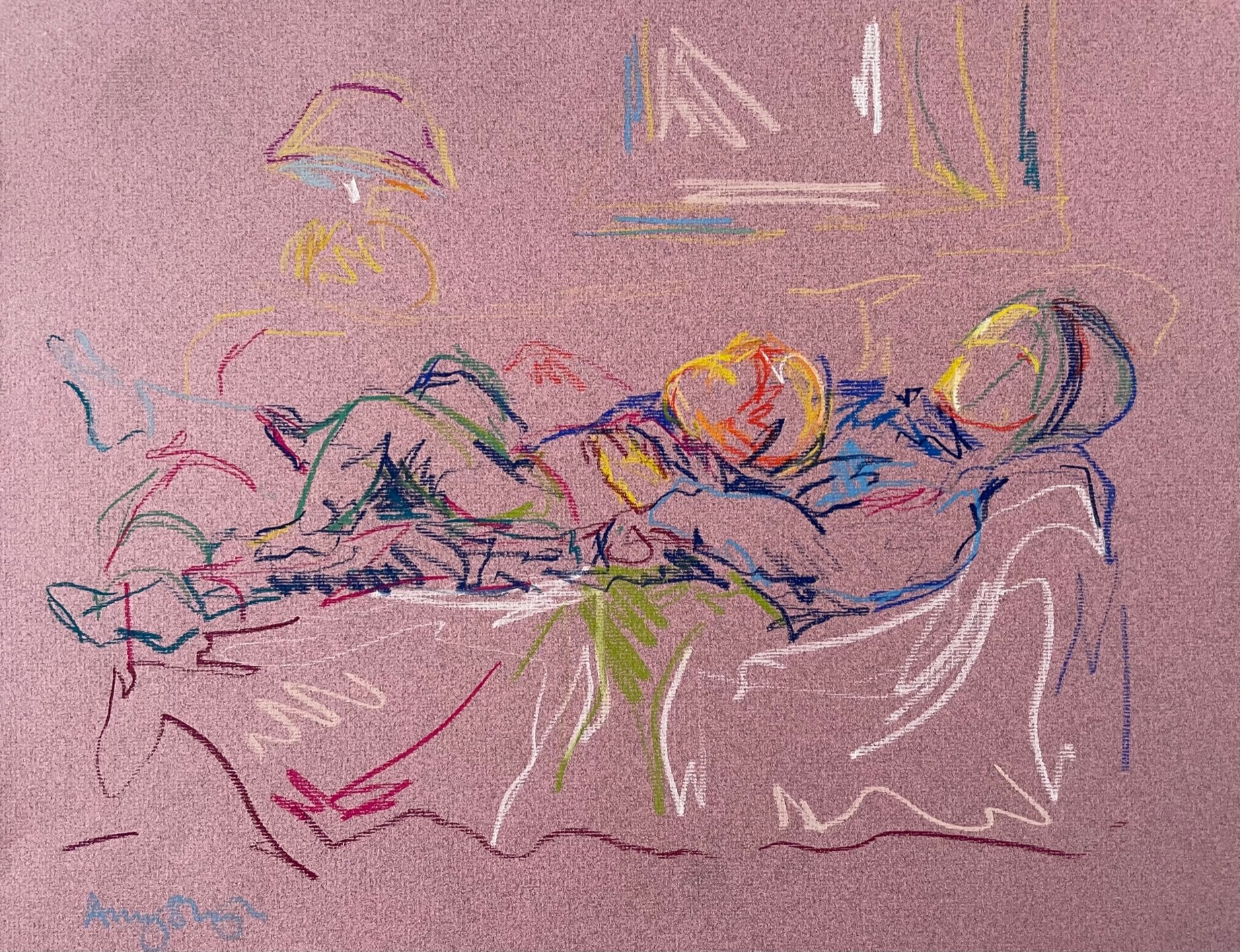 Mother and child resting, pastel on paper, 30x40cm, £525 framed (Copy)