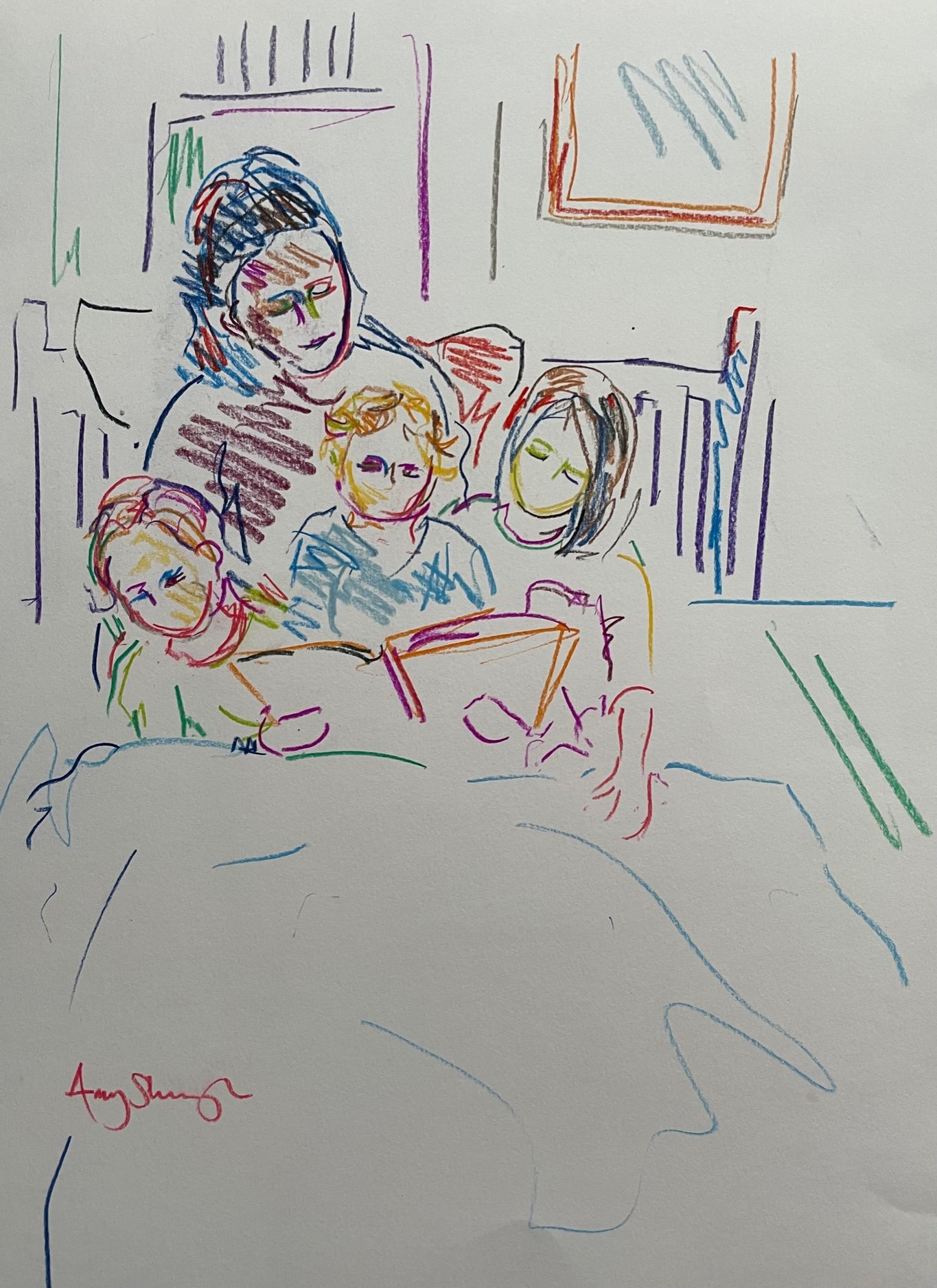 Storytime with 3, pastel on paper, approx 40x30cm, £300 unframed