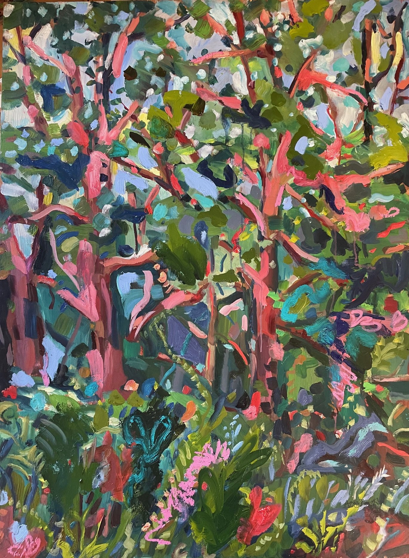 Pink Trees, Summer Canopy, 80x60cm, oil on wood, £850 unframed