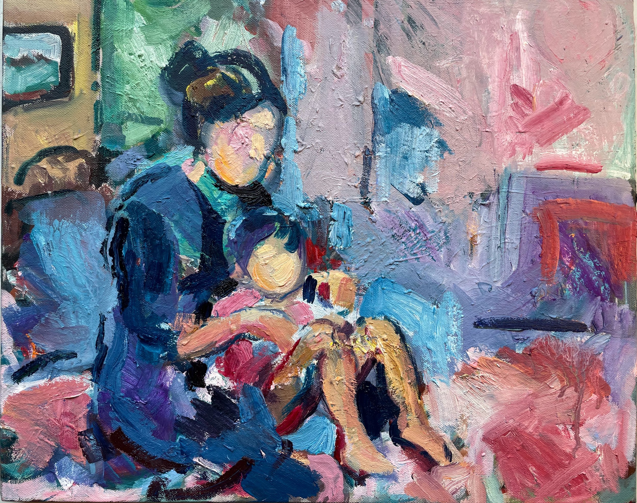 Beyond Care, mother and child, oil on canvas, 40x50cm, £695 unframed