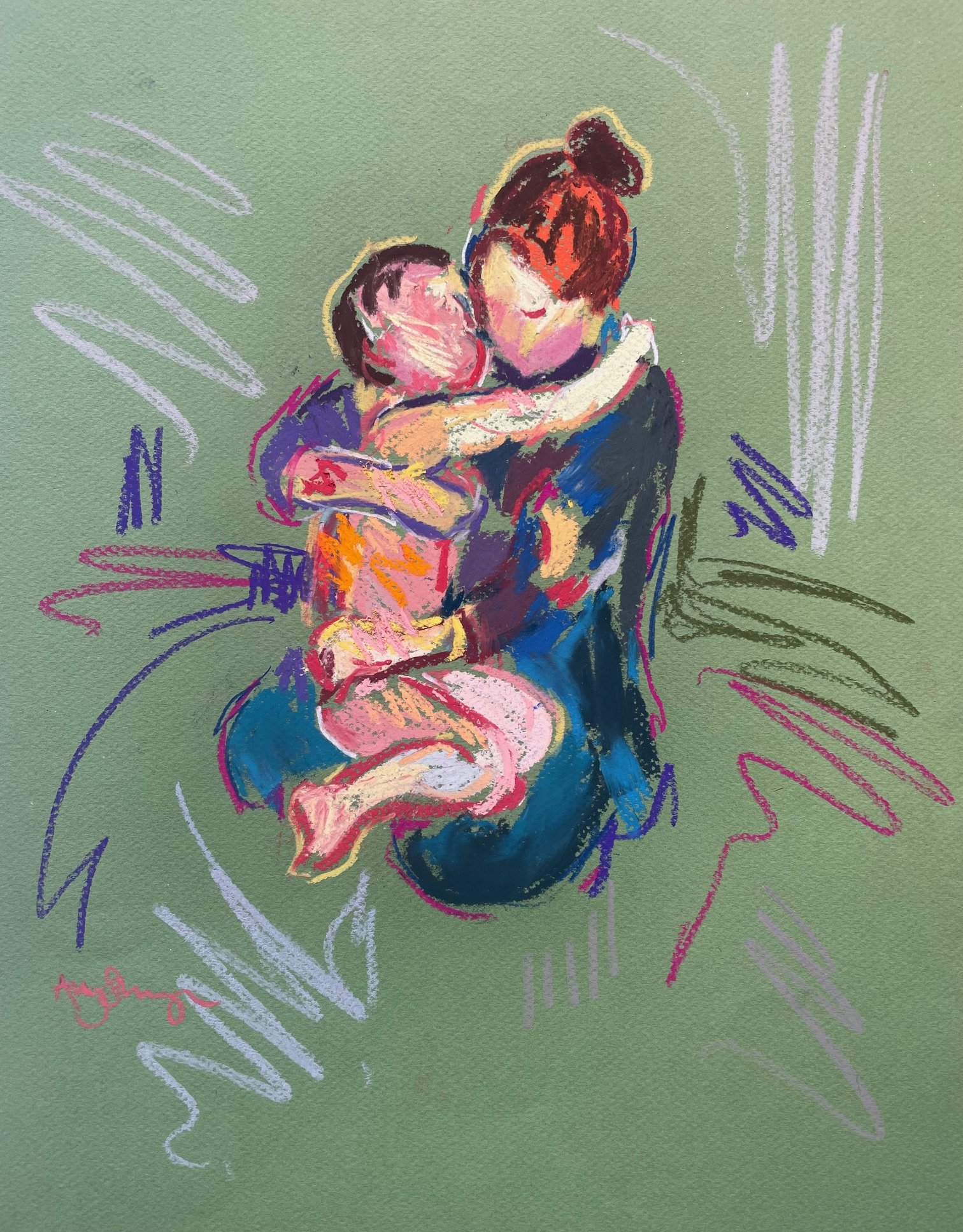 Hold on Tight (Green) Pastel on paper (unframed) 35 x 29 cm £340