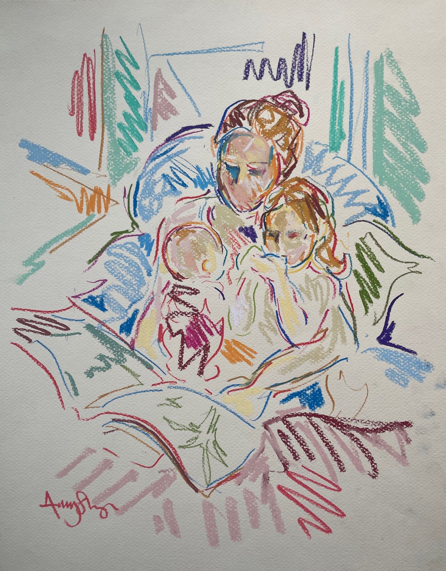 Reading with child and newborn, 40x30cm, £350 unframed (Copy)