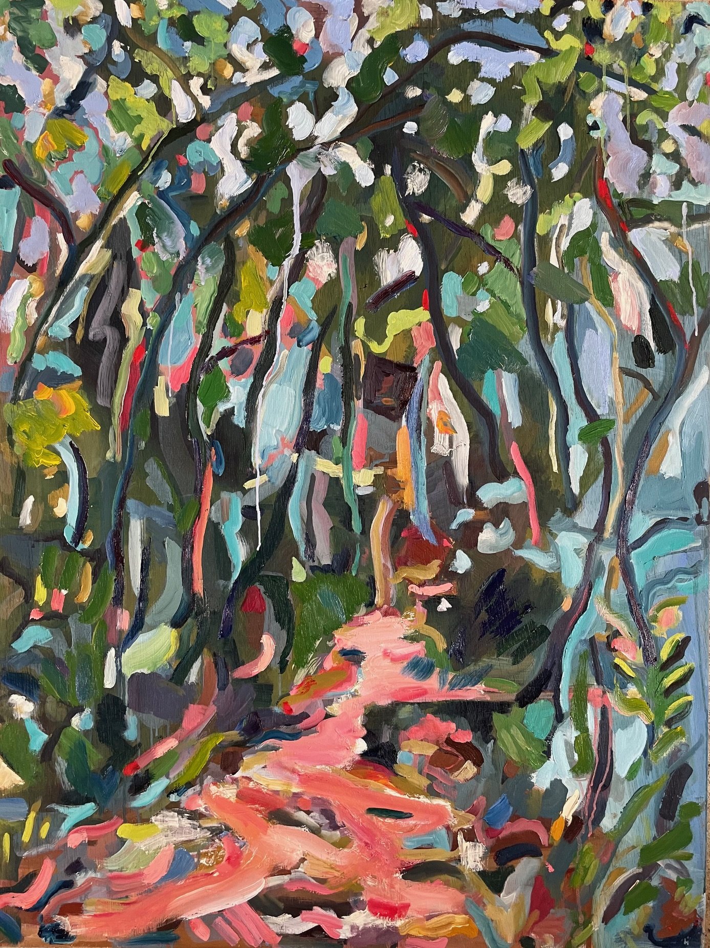 Into the undergrowth, spring, 80x60cm, oil on wood, £850