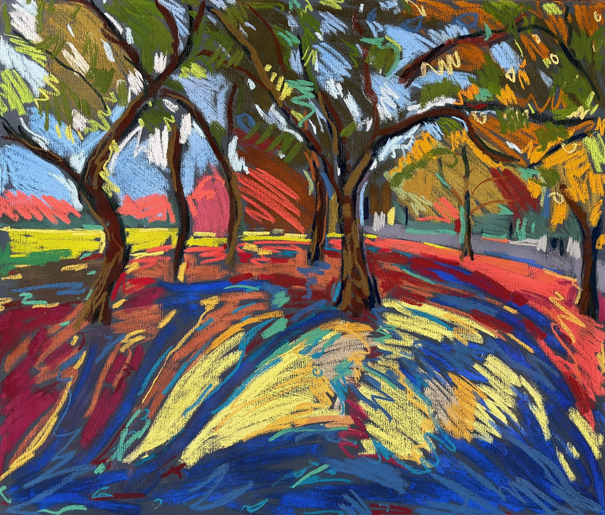 Long Shadows, Autumn, 60x70cm, pastel on canvas, £850 unframed
