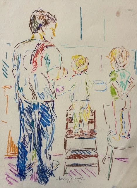 Cooking with Daddy, pastel pencil on paper, 40x30cm, £220