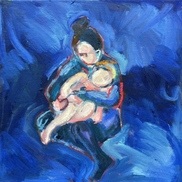 Swoon after the bath, oil and pastel on board, 30x30cm, £380 unframed