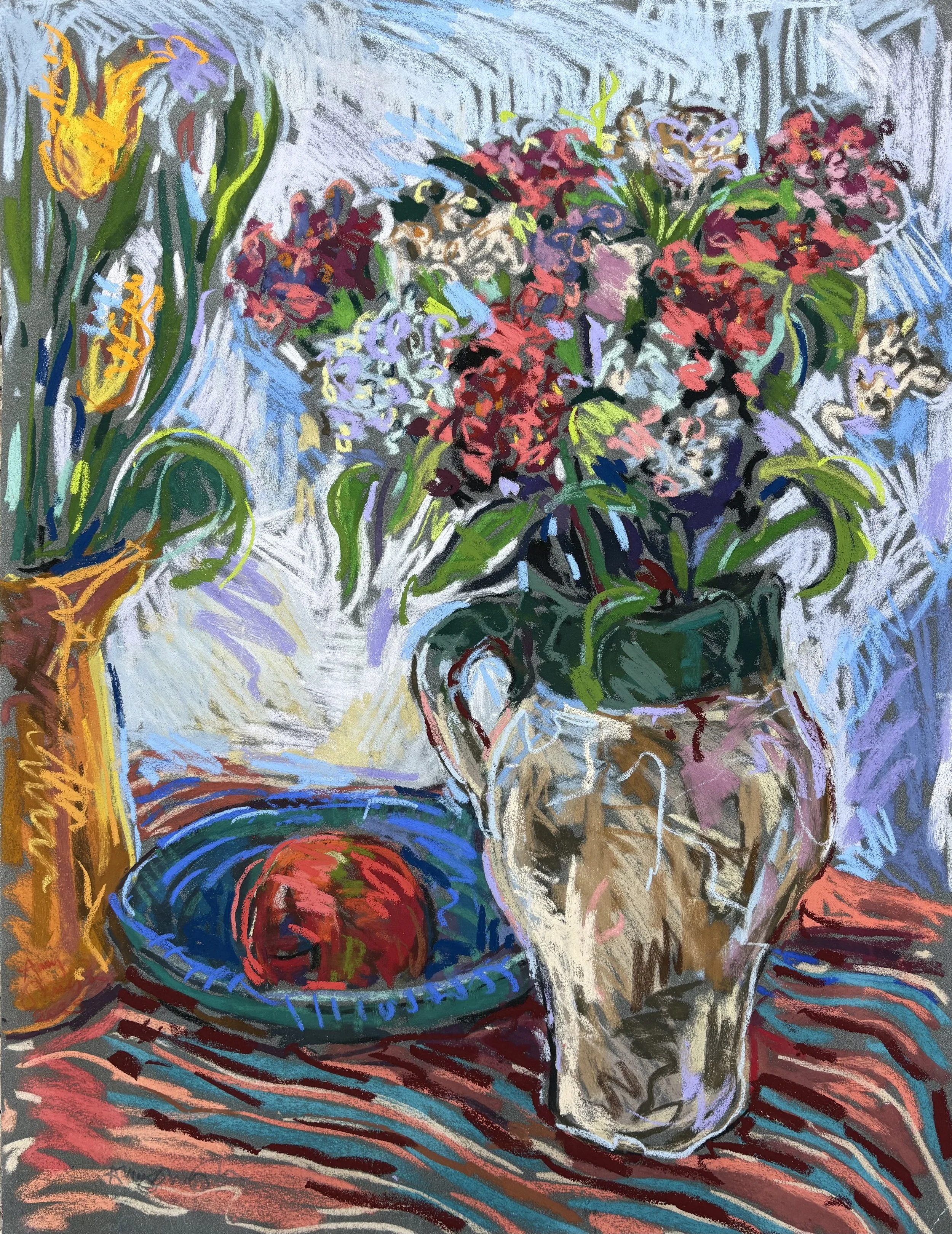 Sweet Williams and yellow tulips.jpg