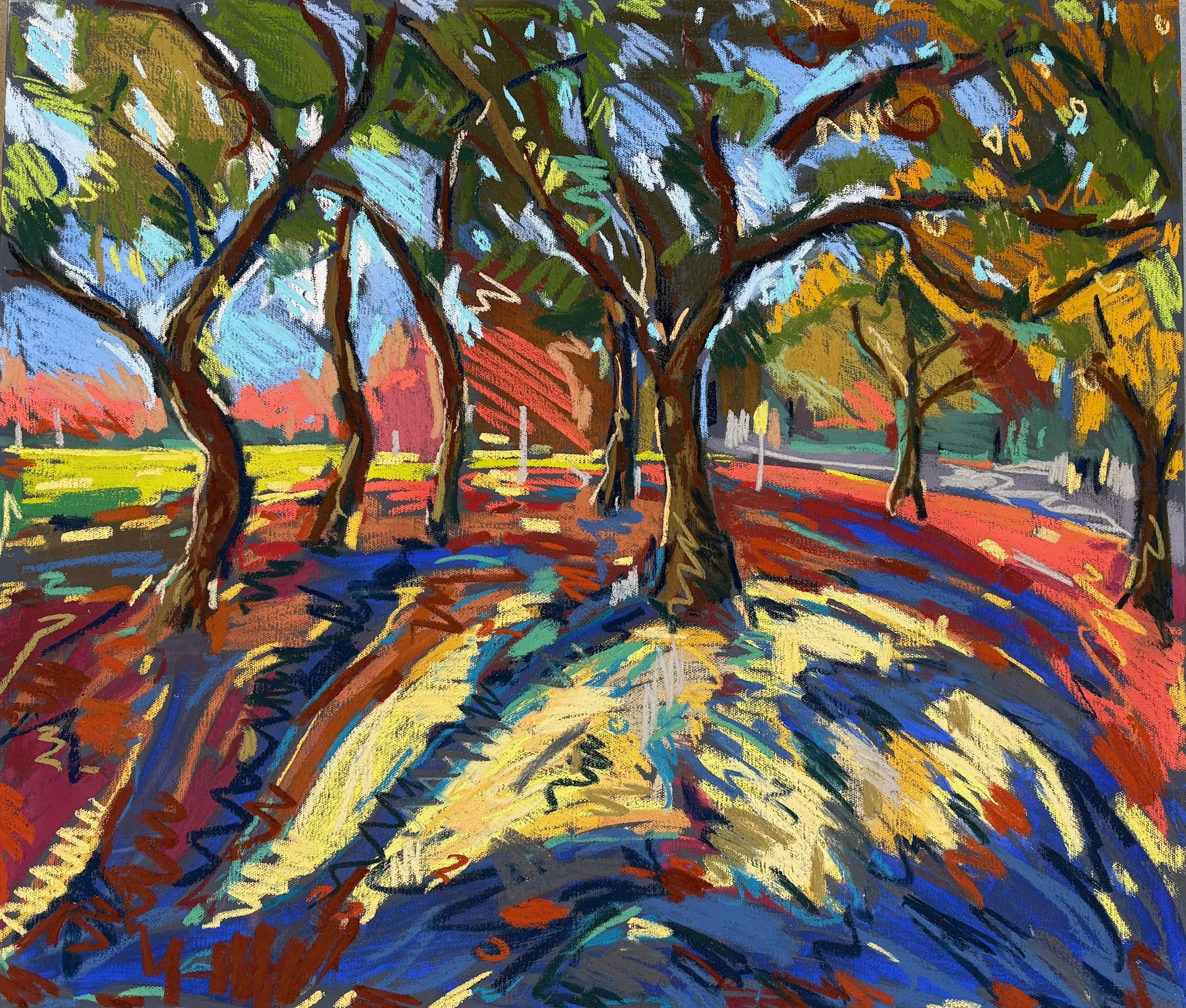 Long Shadows, Autumn, 60x70cm, pastel on canvas, £850 unframed