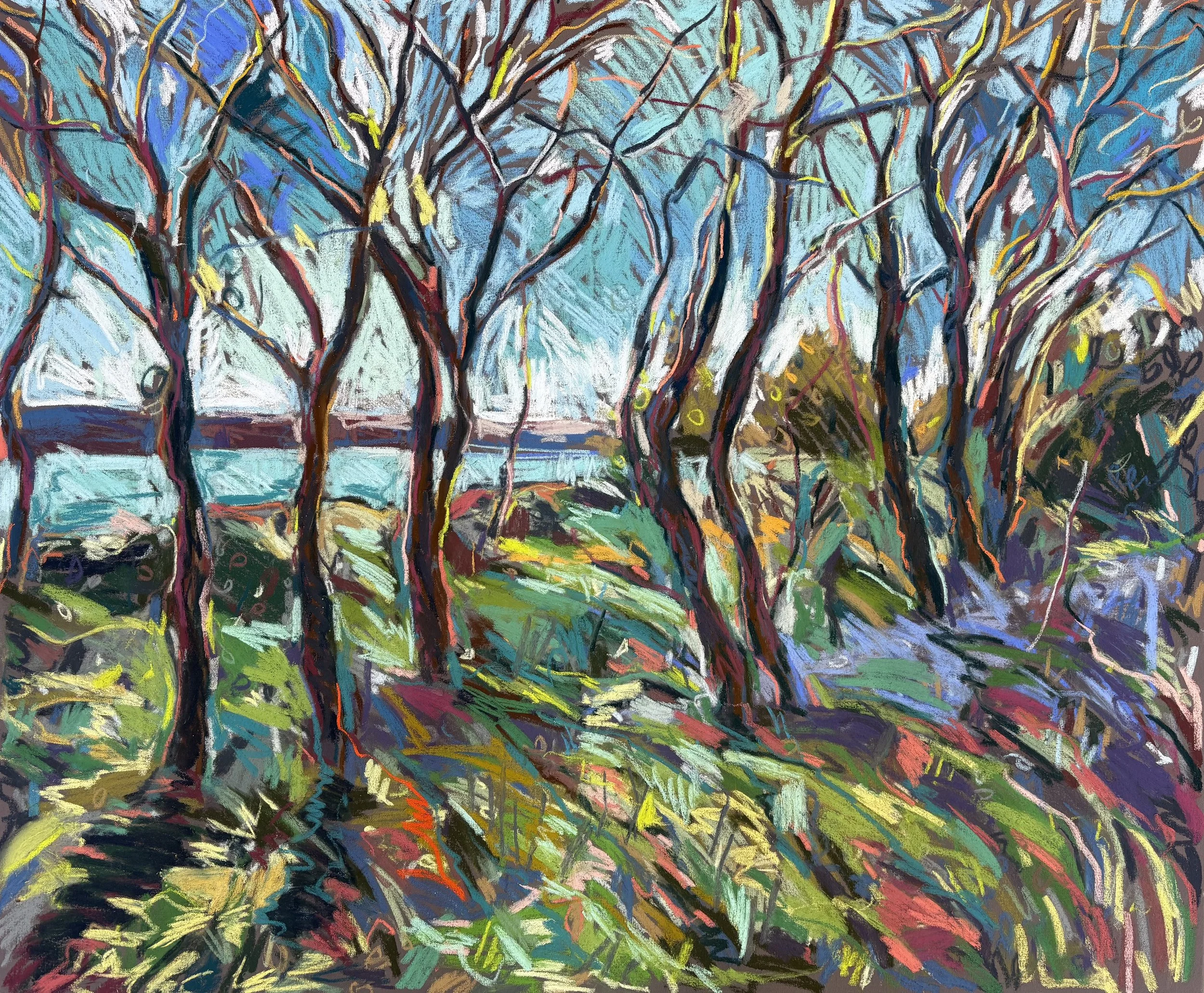 Shoreline with bluebells, pastel on canvas, 100x120cm, £1695