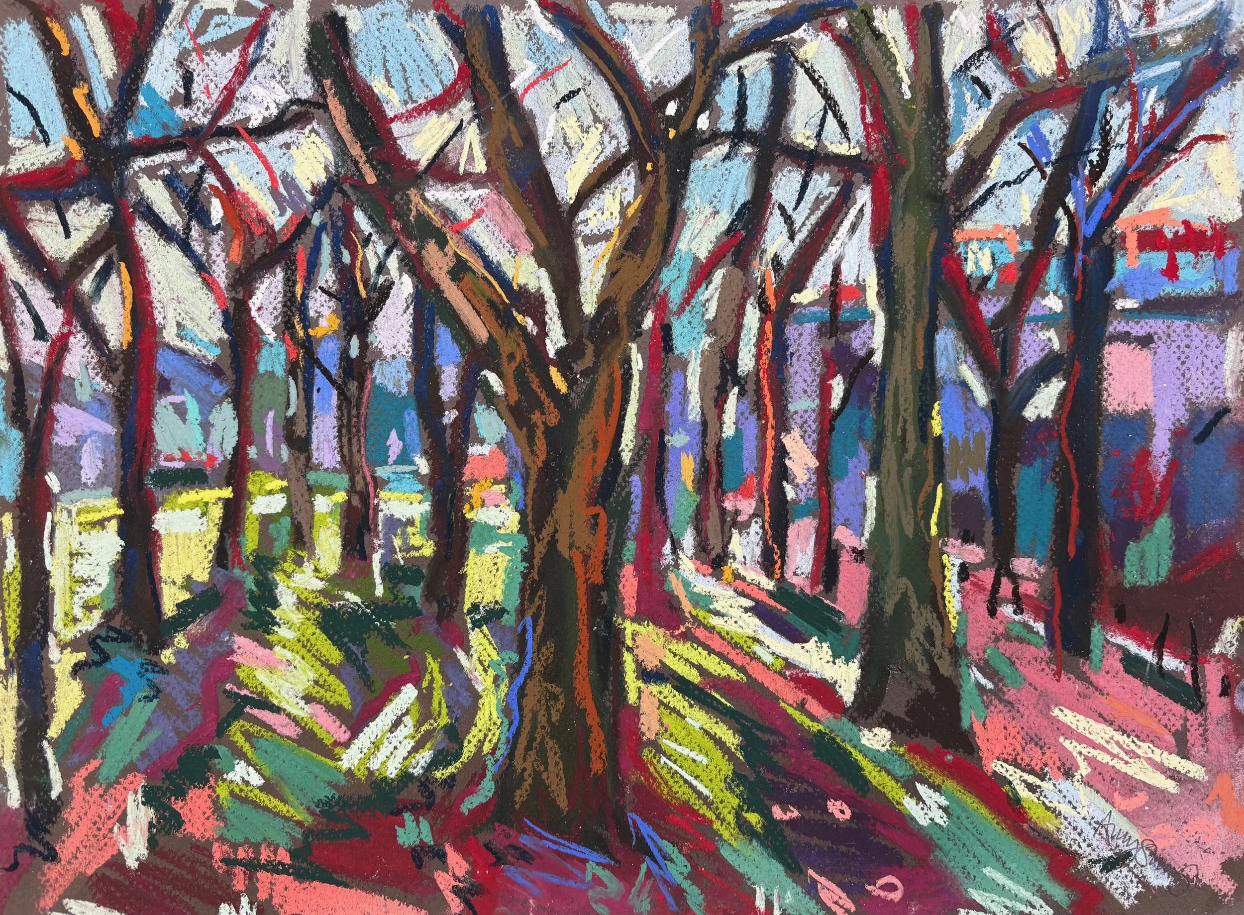 Vibrations between trees, pastel on paper, 30x40cm, £500 framed