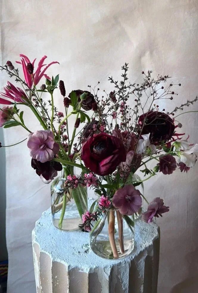 bud vase trio in a moody color palette