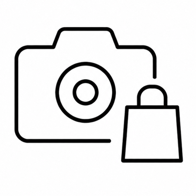 Icon of a camera with a shopping bag.