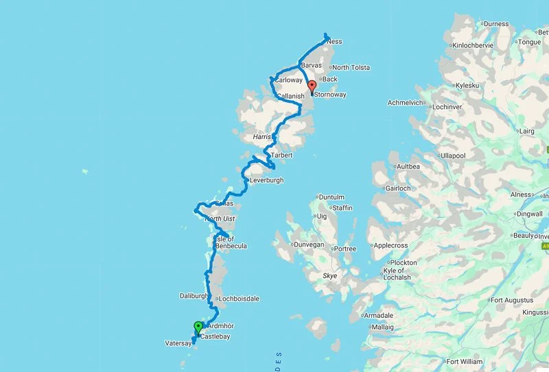 A map of the Hebridean Way route