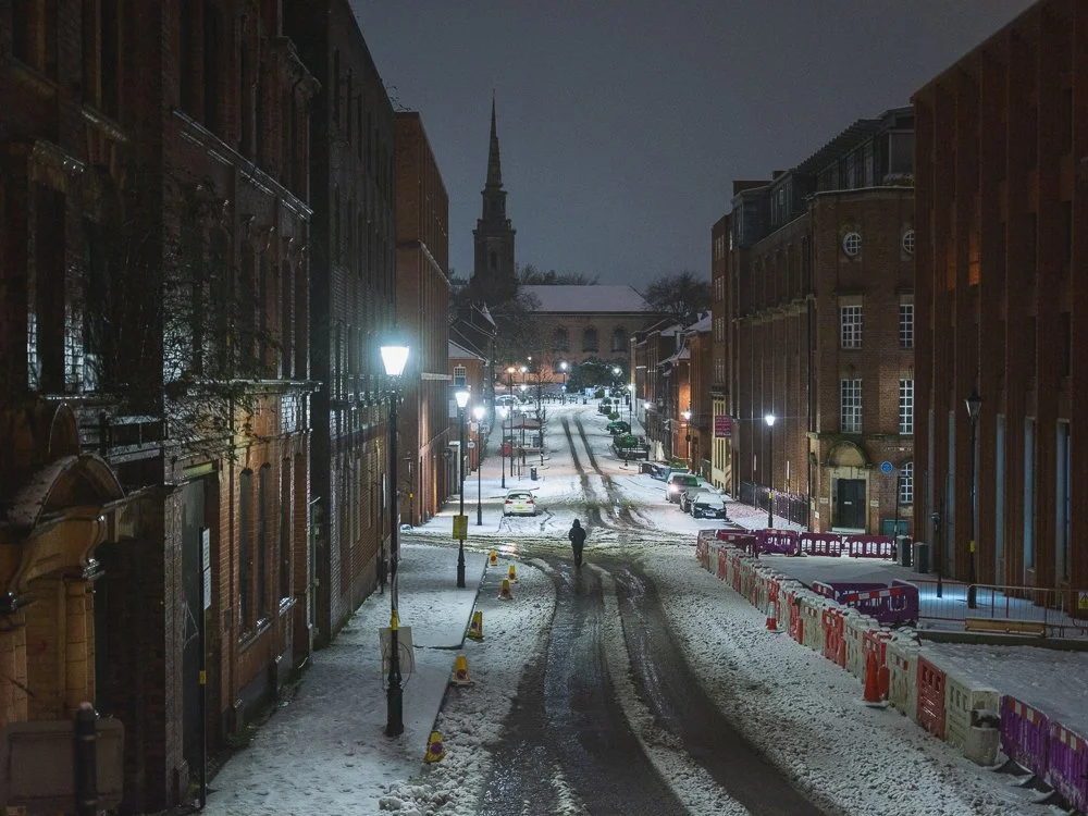 Birmingham Snow Photography - Storm Goretti Towards ST Pauls Church