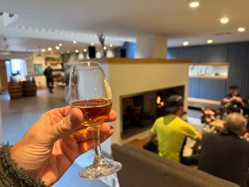 A shot of a Whiskey Drink at the Harris Distillery