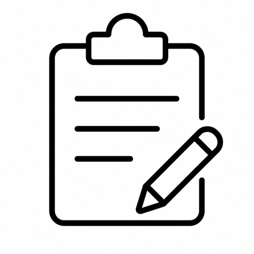 Outline icon of a clipboard with a pencil.
