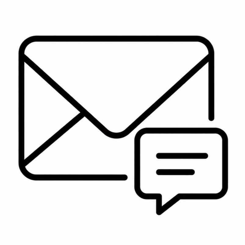 Outline icon of an envelope with a speech bubble indicating communication or messaging.