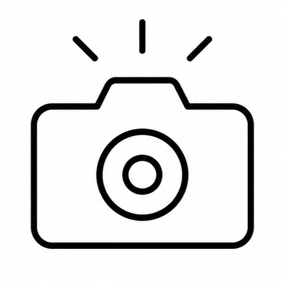 Icon of a camera with flash indicators above it.