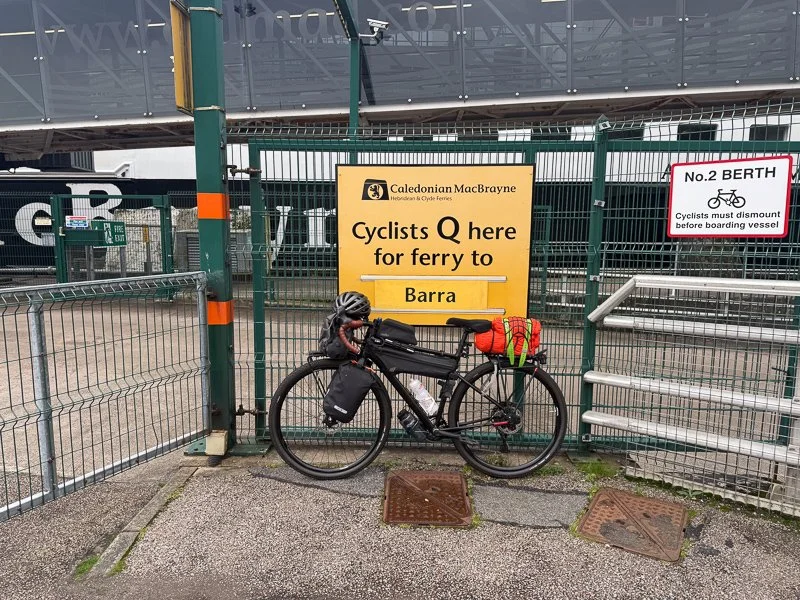 A bikepackers bike at the ferry on route to the outer hebrides
