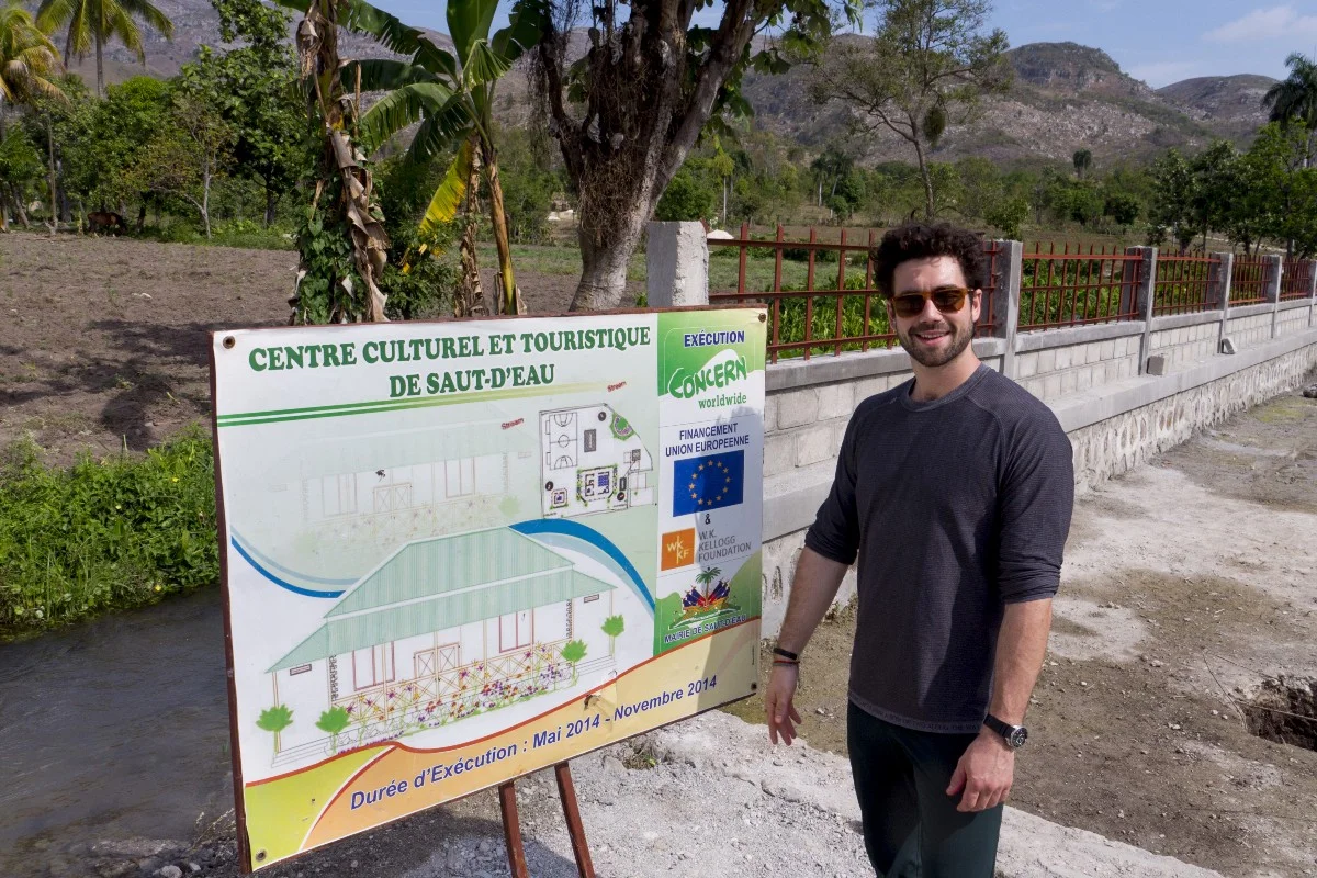 Gabe at the newly-built community center; Photo by Kieran McConville