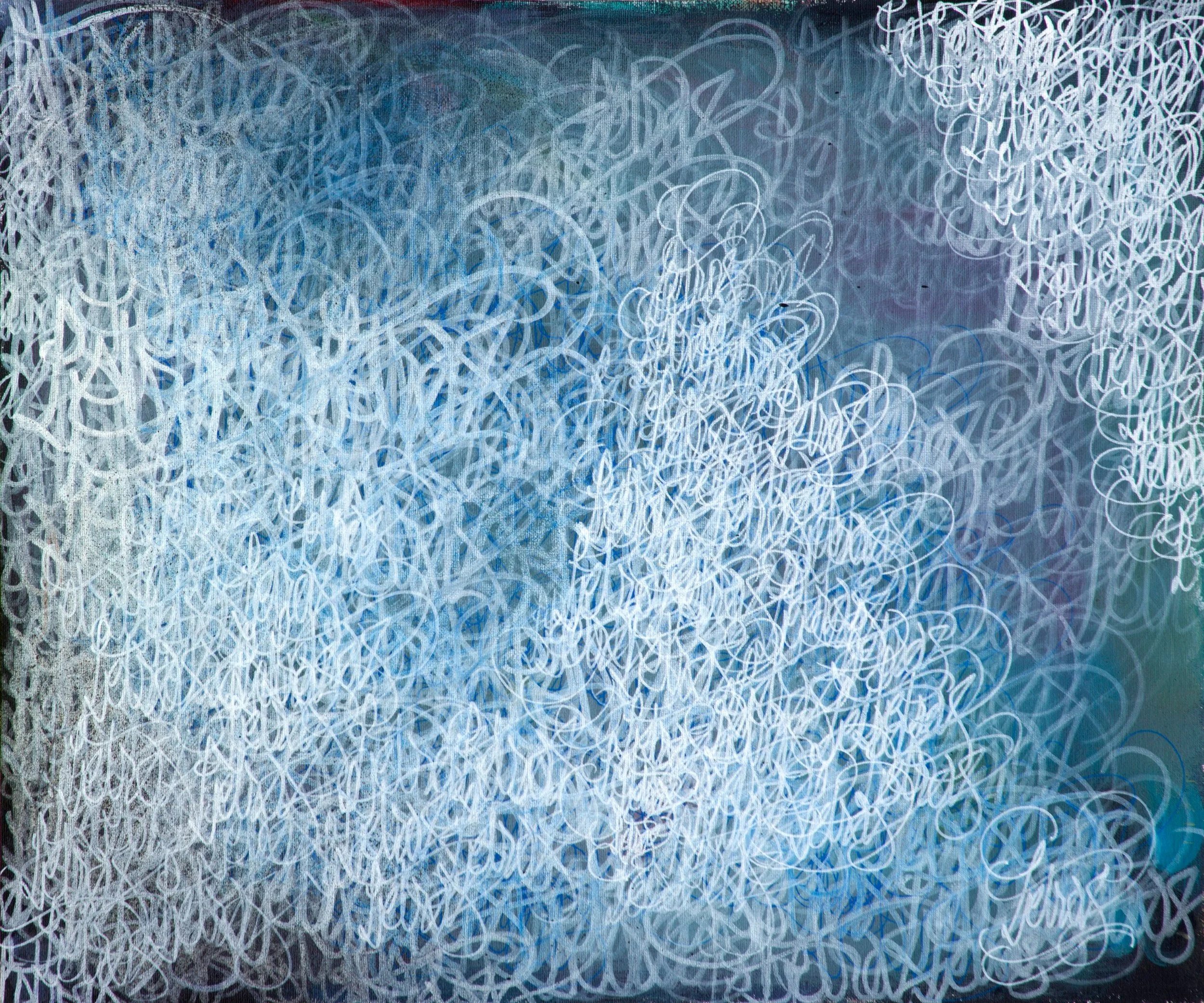 New paintings by Diego Diem, a renowned tattoo & graffiti artist from the Canary Islands. Diego’s work utilizes the process of repetitively layering words, creating organic atmospheres and figurative compositions.