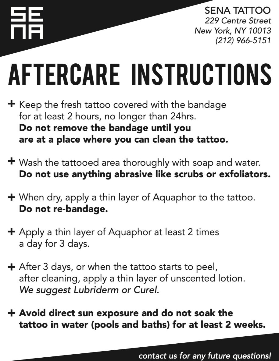 Aftercare  Senaspace Art Gallery  Private Tattoo  New York New York