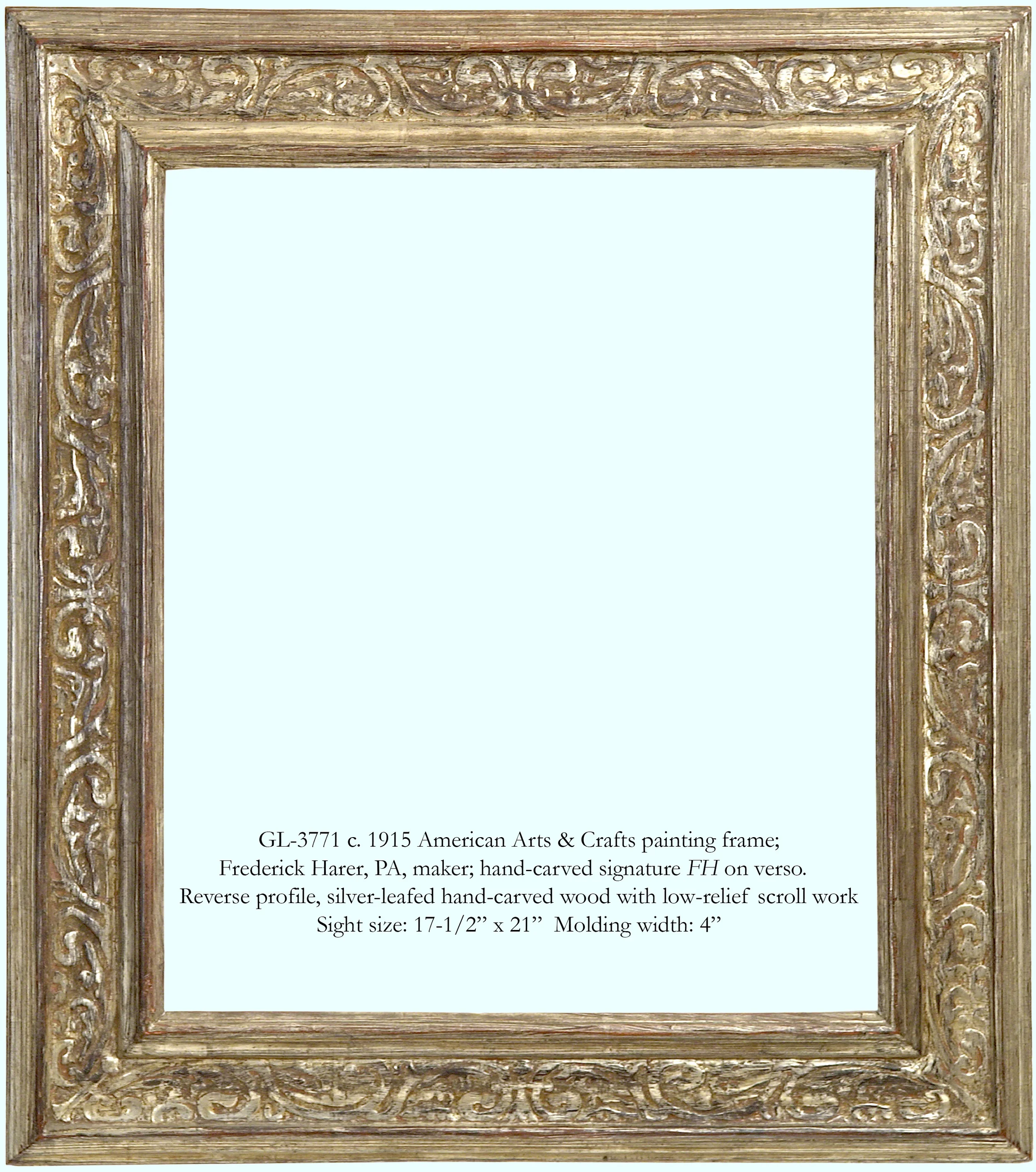 GL-3771 c. 1915 American Arts and Crafts, silver-leafed hand-carved wood, Frederick Harer