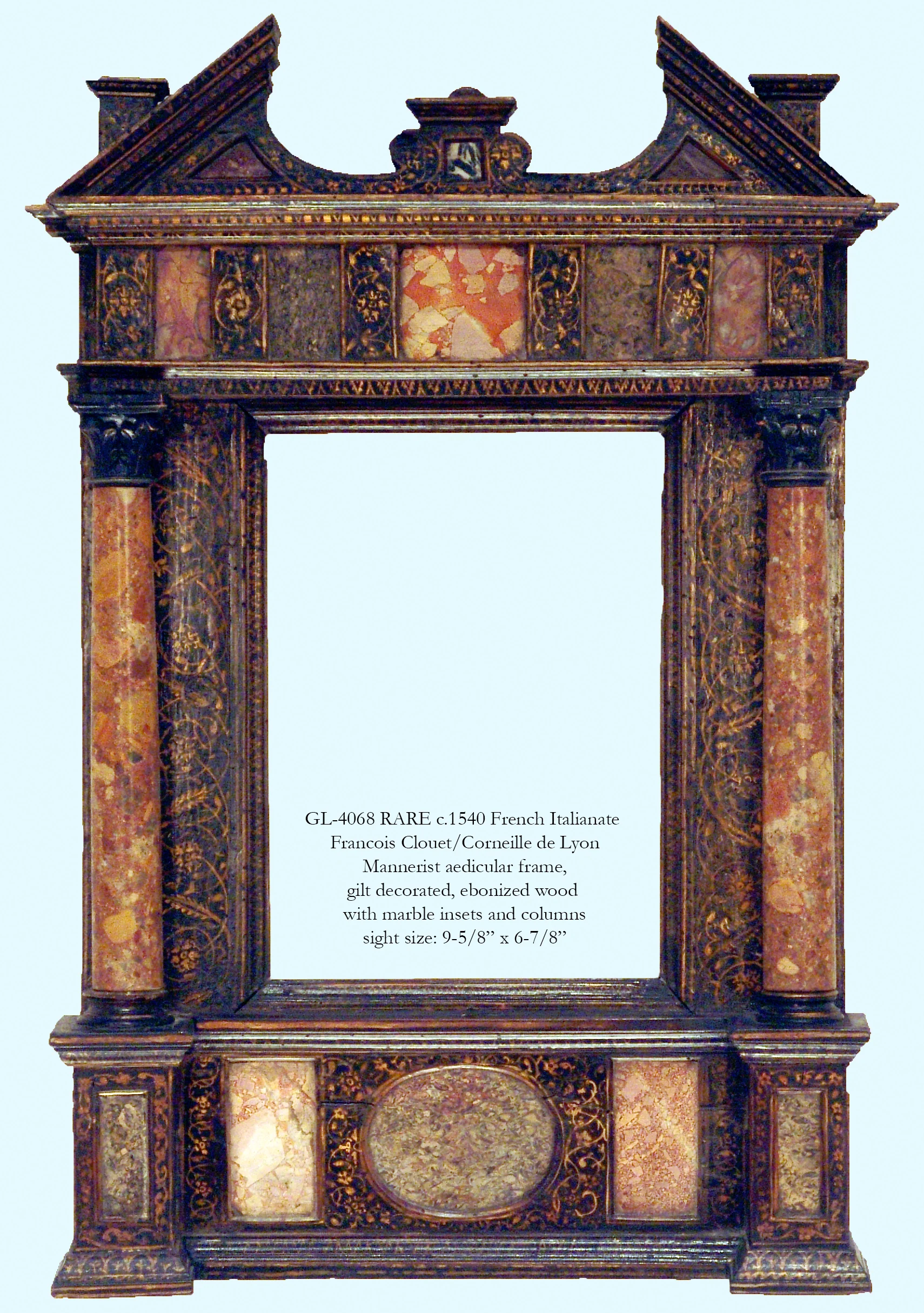 GL-4068 c.1540 French Italianate Mannerist aedicular frame, wood and marble