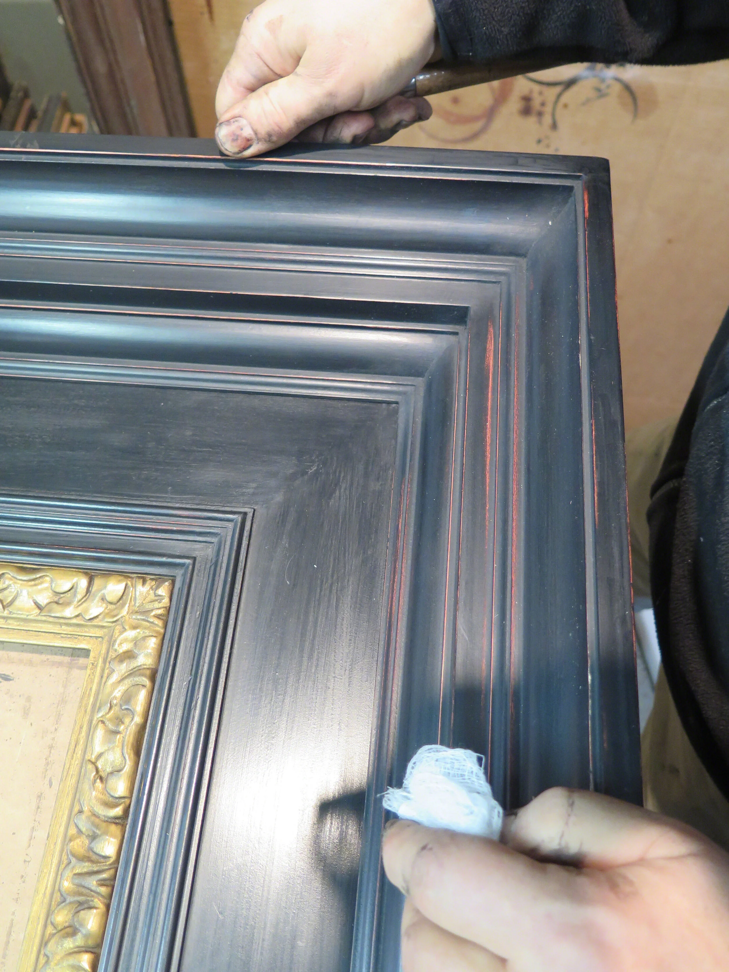 GOLDFINCH REMBRANDT ANATOMY LESSON GILL LAGODICH FRAME in progress 2 wm.jpg
