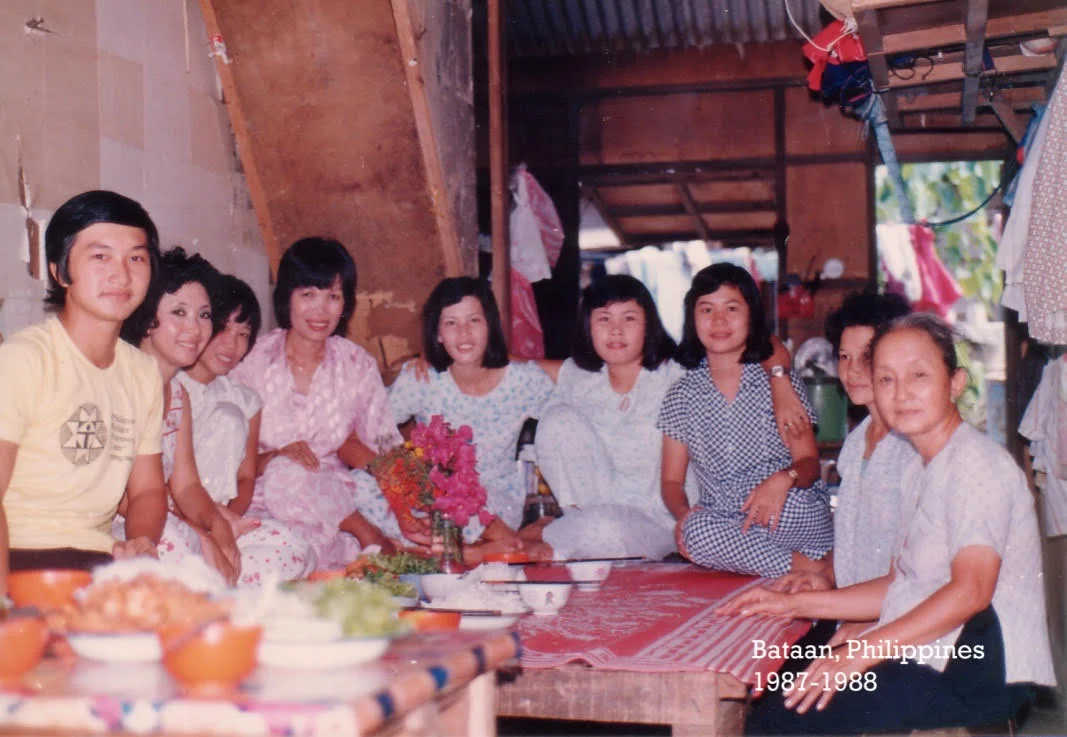 My Anh Hai (far left), Mẹ (next to him) and Bà Ngoại (far right) at the refugee camp in Bataan.