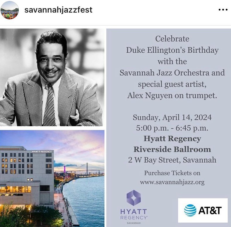 Looking forward to celebrating Duke Ellington&rsquo;s Birthday with the Savannah Jazz Orchestra on April 14! Tickets link in bio of @savannahjazzfest