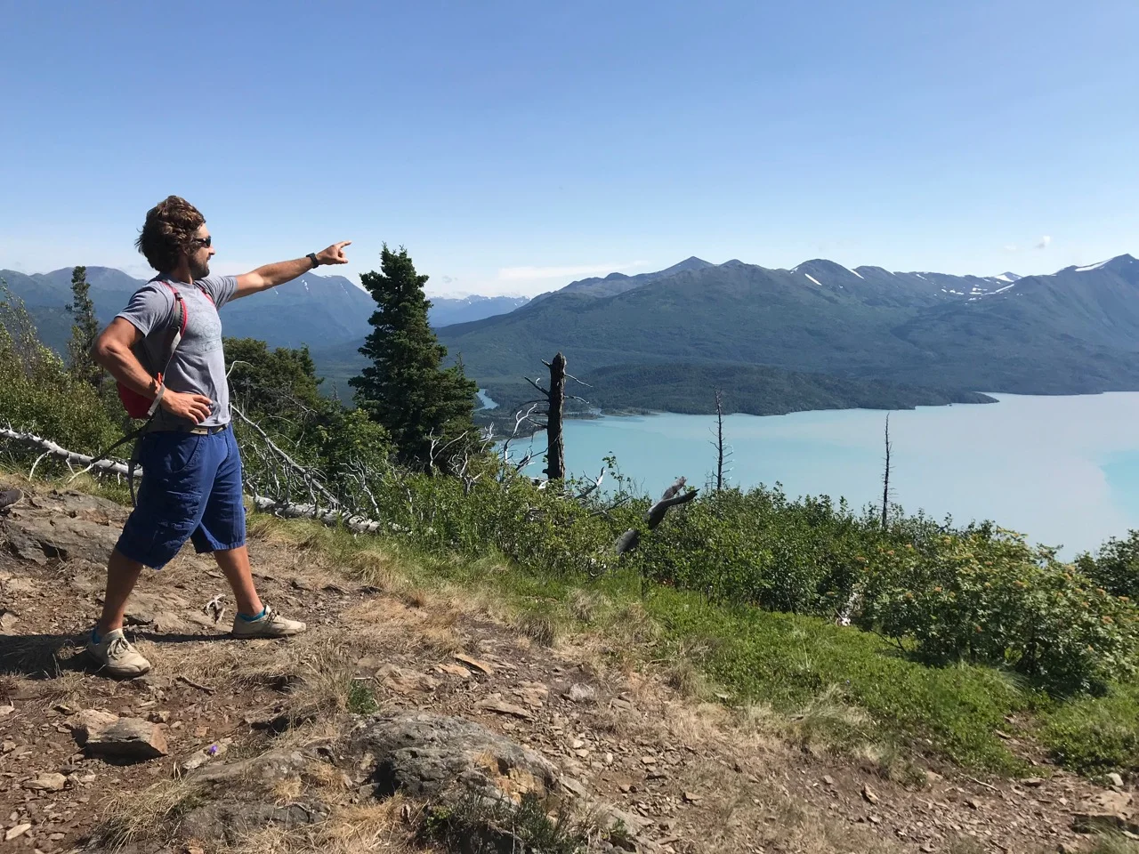My brother Lucas conquers a peak overlooking Skilak Lake.