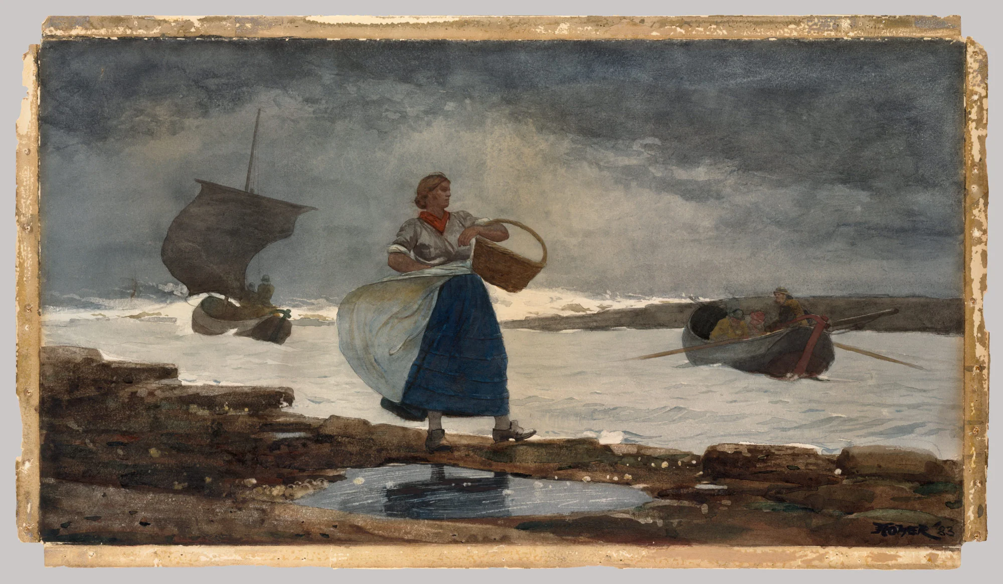 Inside the Bar by Winslow Homer, 1883, Watercolor and graphite on off-white wove paper, 16 x 29 in.