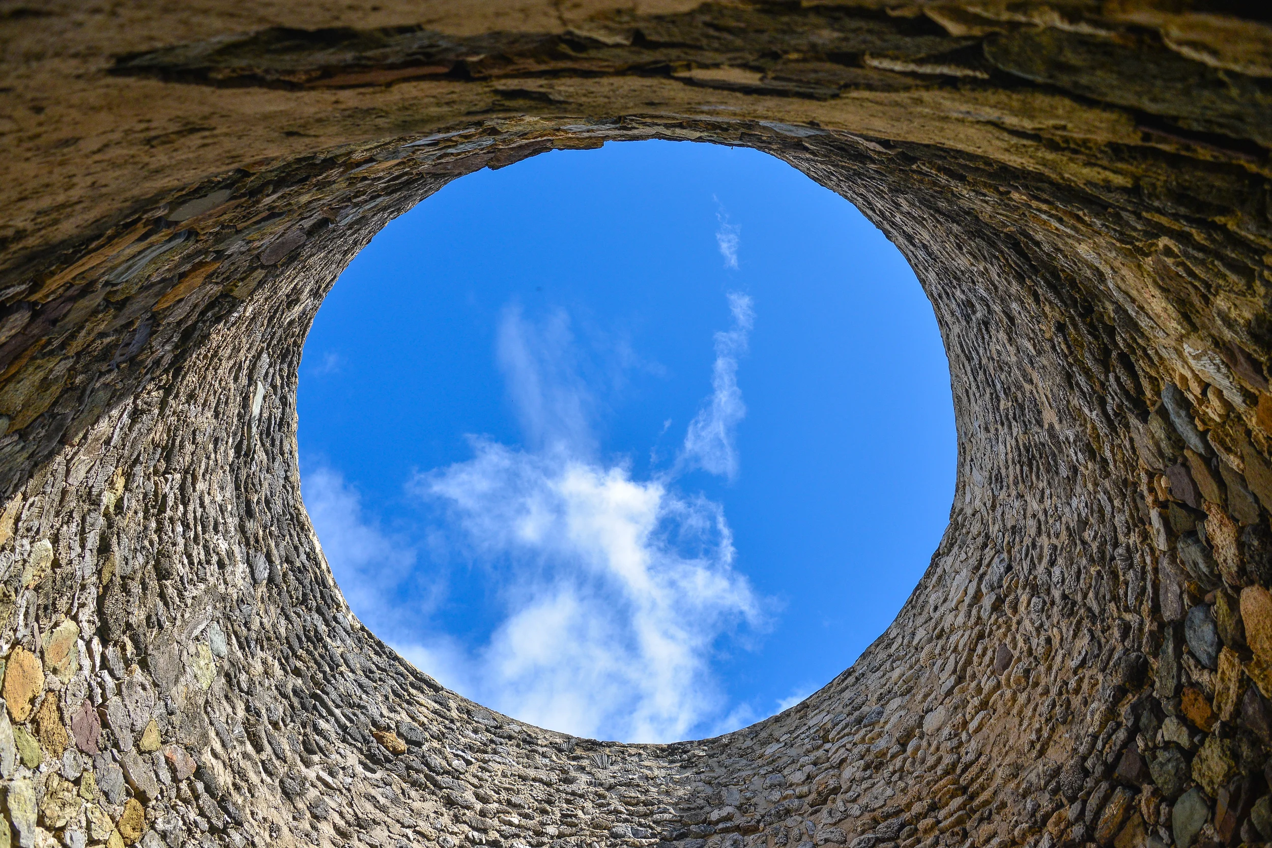 Passageway to the sky from inside a St. Croix sugar mill.