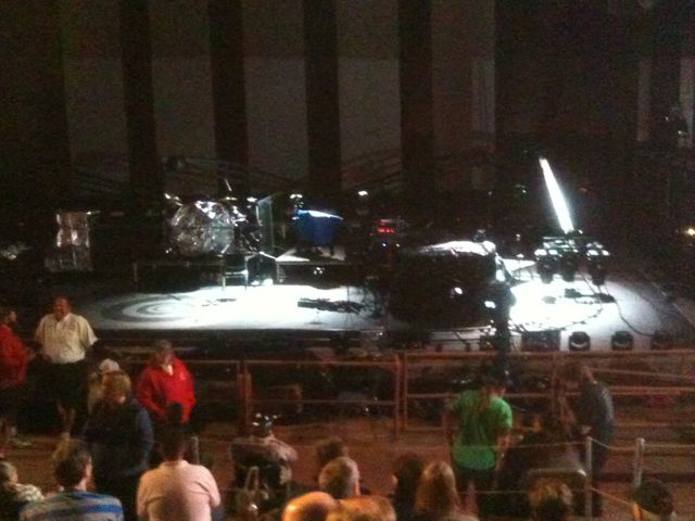 The view of the stage from our seats, which provided a conveniently prominent view of the Boesendorfer grand piano (blanket-wrapped for protection prior to the concert).