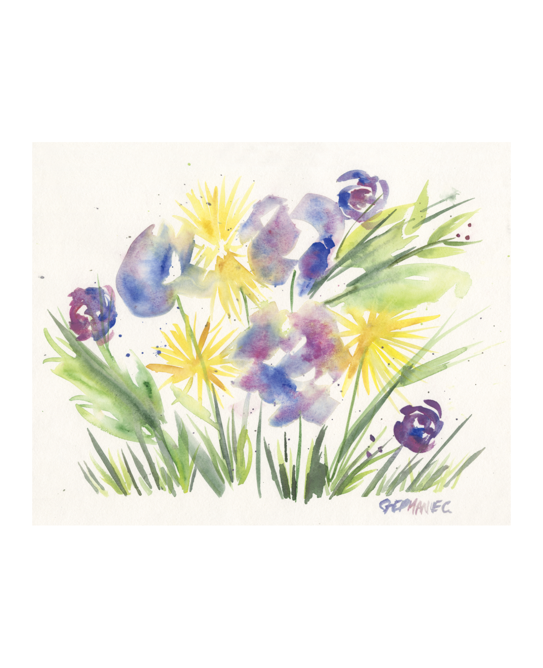 Watercolor Violets 8"x10"
