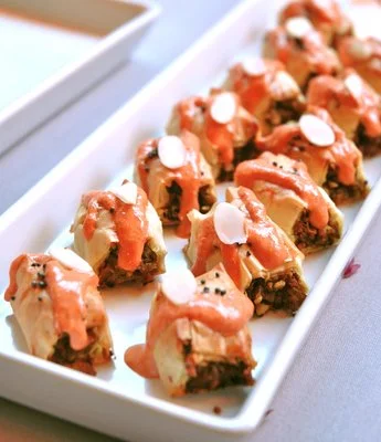 Moroccan Chicken Phyllo Rolls with Sriracha Aioli