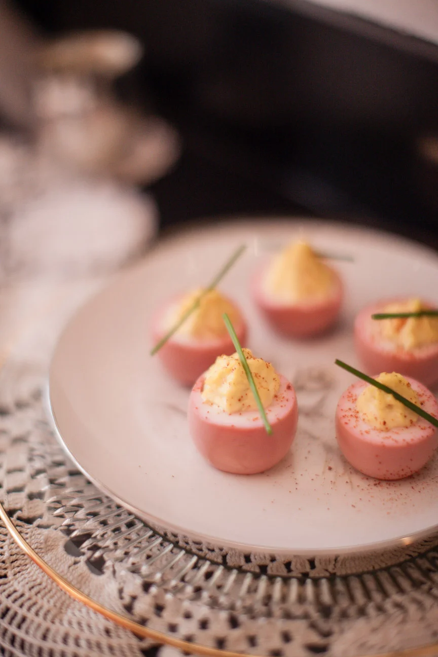 Beet Poached Deviled Eggs