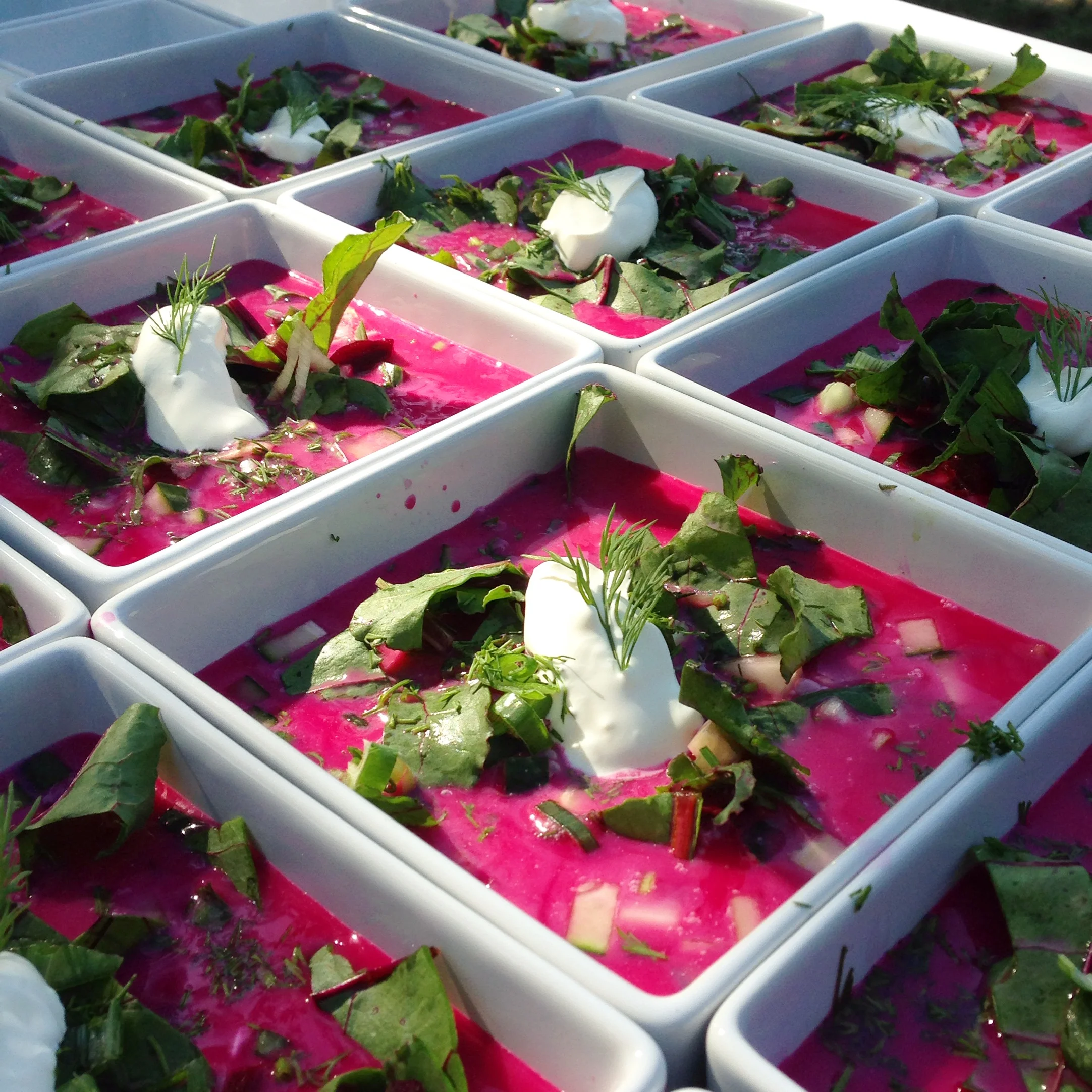 Cold borscht with beet greens and dill
