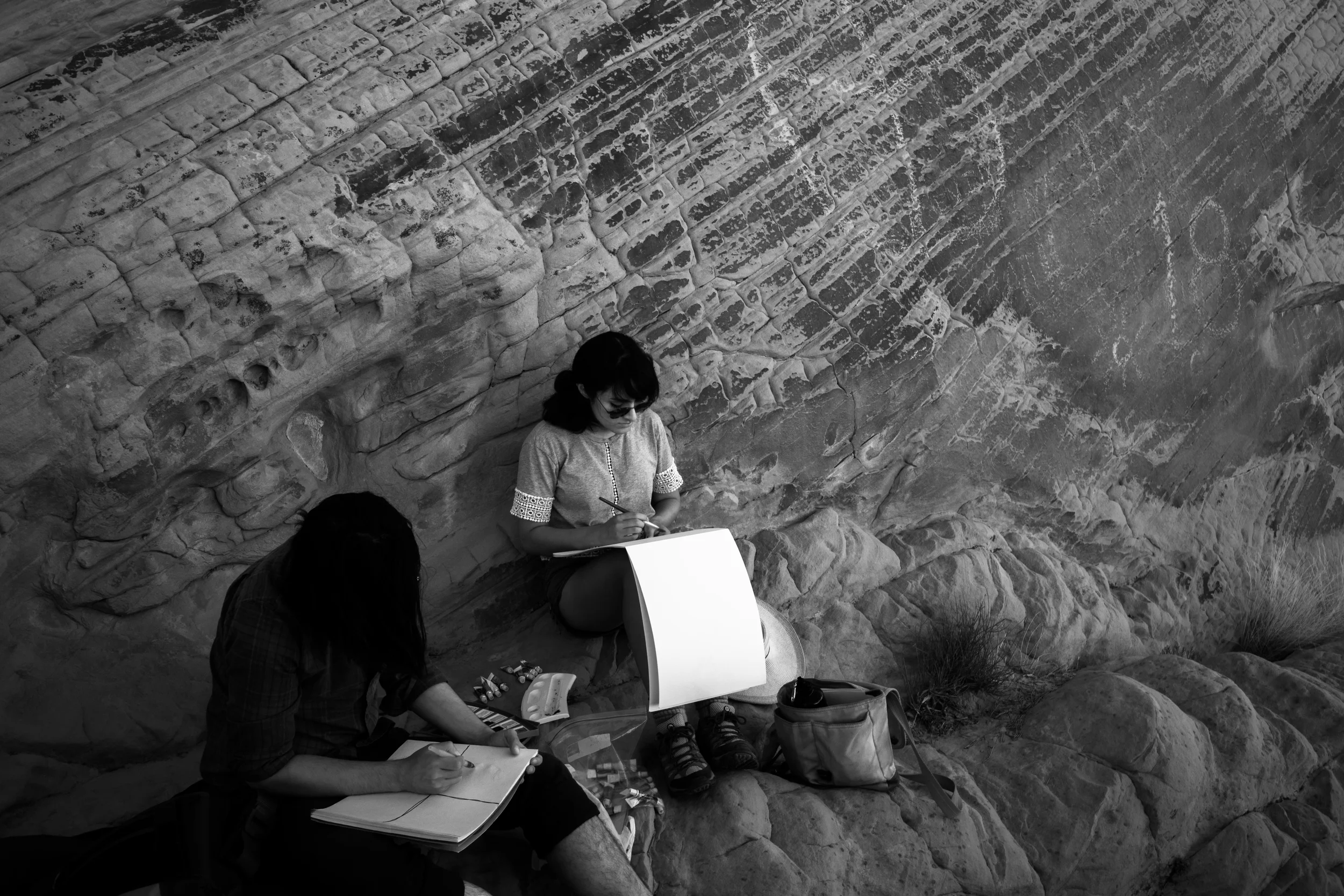 Drawing the desert landscapes along the Rainbow Vista Trail. Photo: Trey Takahashi