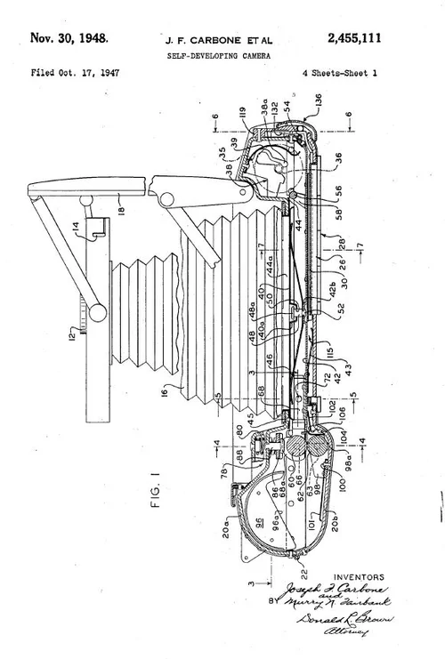 US Patent #: US002455111 &nbsp; for the Polaroid "Self-Developing Camera"