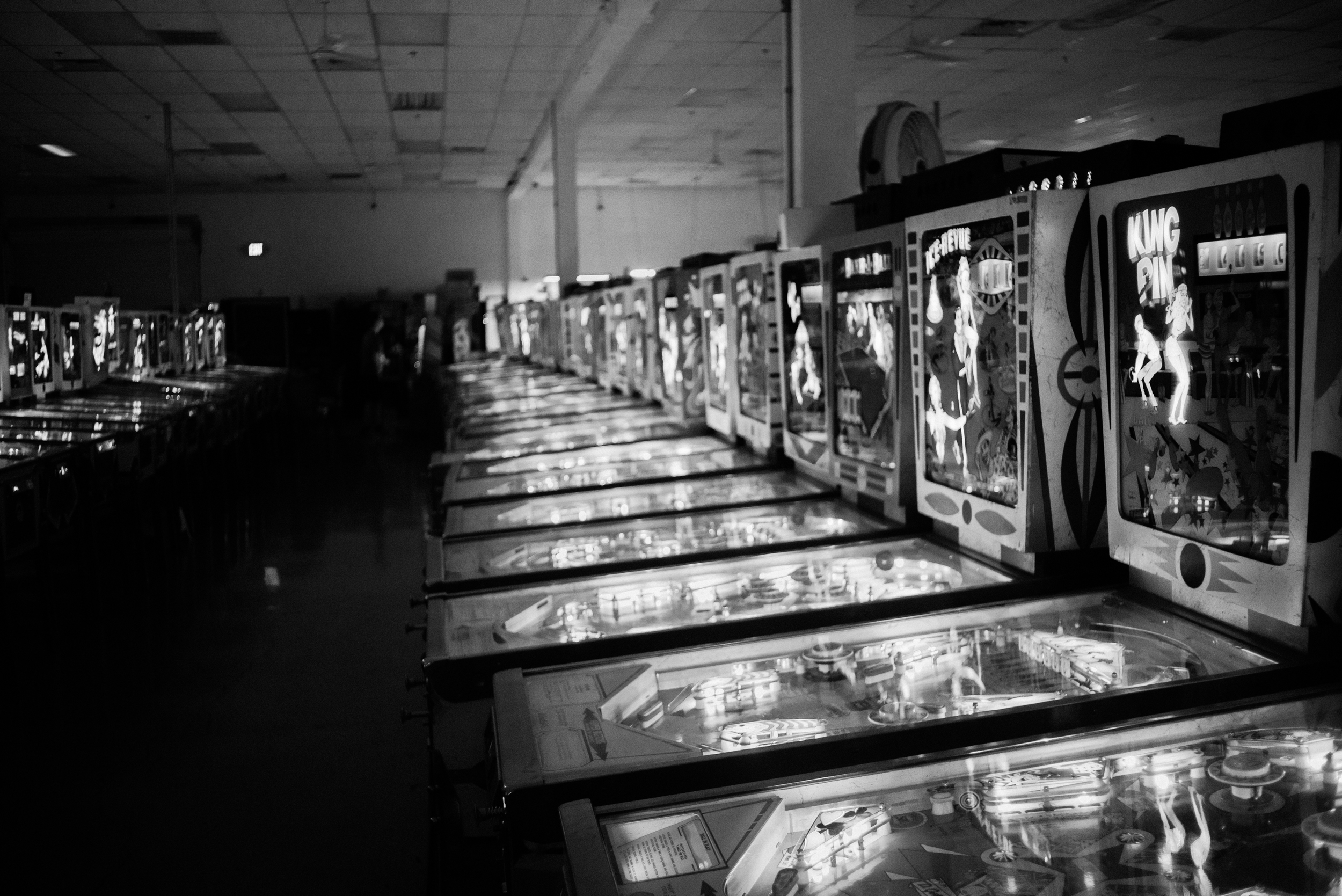 Rows of Pinball Machines, both new and old, line the walls of the Pinball Hall of Fame. Photo: Trey Takahashi