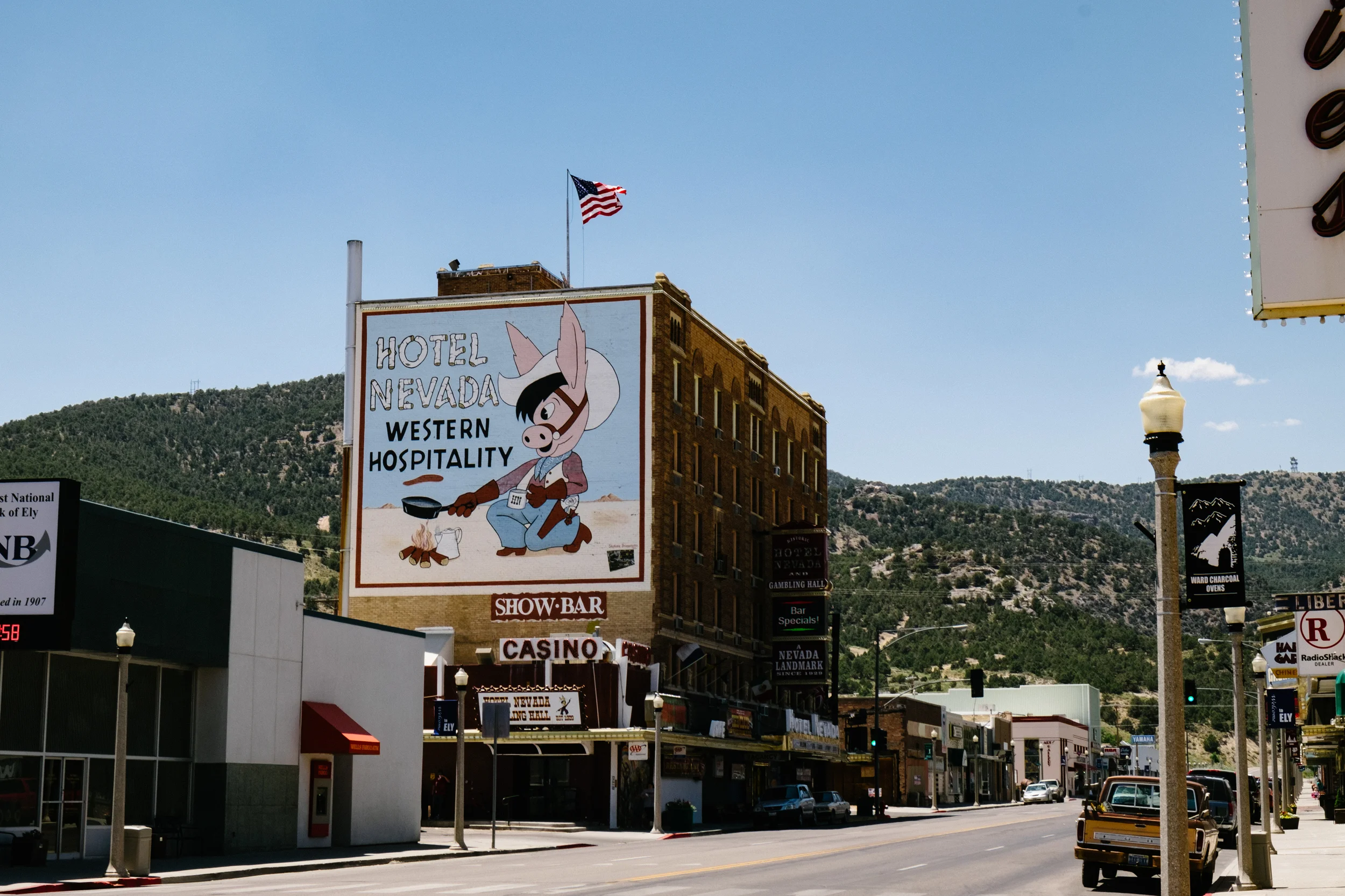 Downtown Ely looking at the famous Hotel Nevada
