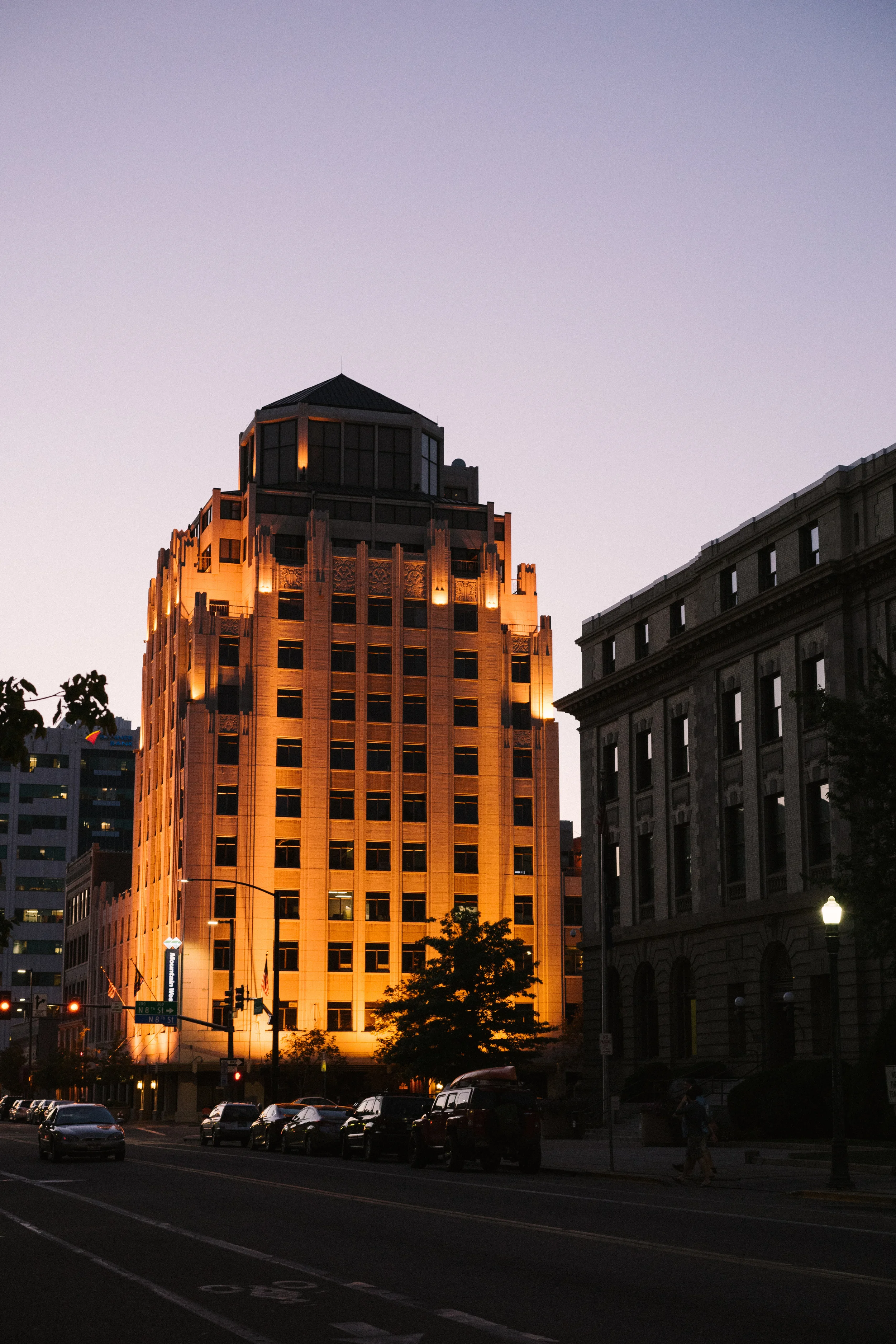 Many of the buildings are beautifully illuminated when the sun goes down.