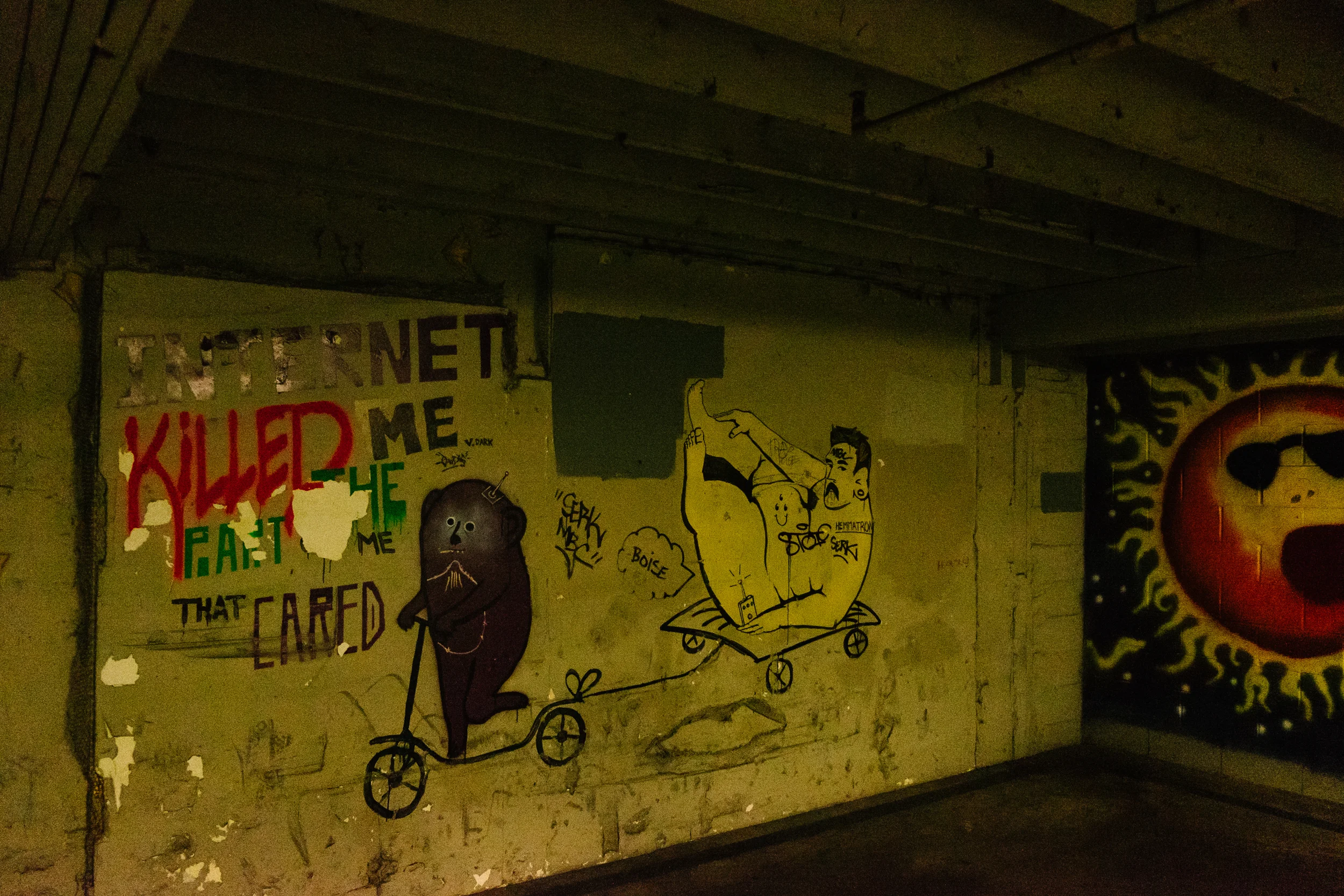 In alleyways or parking garages, there are art decorating the walls creating dazzling displays amongst decay.